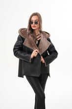 Load image into Gallery viewer, The Duchess Shearling Brown Leather Women Hooded Jacket
