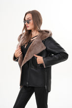 Load image into Gallery viewer, The Duchess Shearling Brown Leather Women Hooded Jacket