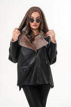 Load image into Gallery viewer, The Duchess Shearling Brown Leather Women Hooded Jacket