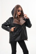 Load image into Gallery viewer, The Duchess Shearling Brown Leather Women Hooded Jacket