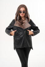 Load image into Gallery viewer, The Duchess Shearling Brown Leather Women Hooded Jacket