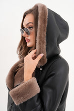 Load image into Gallery viewer, The Duchess Shearling Brown Leather Women Hooded Jacket
