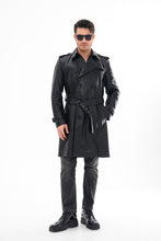 Load image into Gallery viewer, The Firenze Black Leather Men Leather Trench Coat Jacket