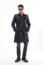 Load image into Gallery viewer, The Firenze Black Leather Men Leather Trench Coat Jacket