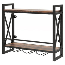 Load image into Gallery viewer, Industrial Rustic Brown Wood Metal 2 Tier Wall Mounted Wine Rack