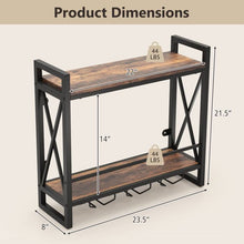 Load image into Gallery viewer, Industrial Rustic Brown Wood Metal 2 Tier Wall Mounted Wine Rack