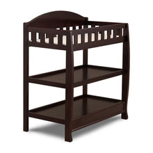 Load image into Gallery viewer, Modern Dark Brown Wooden Baby Changing Table with Safety Rail Pad and Strap