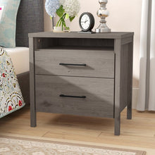 Load image into Gallery viewer, Modern Grey 2 Drawer Nightstand Cubby Storage Shelf