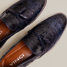 Load image into Gallery viewer, The Istanbul Navy Blue Leather Tassel Loafer Men Shoe