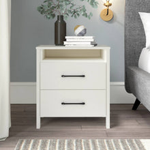Load image into Gallery viewer, Modern 2-Drawer Nightstand with Open Shelf in Ivory Wood Finish