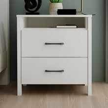 Load image into Gallery viewer, Modern 2-Drawer Nightstand with Open Shelf in Ivory Wood Finish