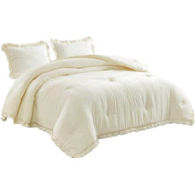 Load image into Gallery viewer, Oversized King Ivory Microfiber 3-Piece Comforter Set with Ruffled Edge Trim