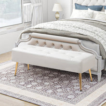 Load image into Gallery viewer, Modern Bed Bench Ottoman with White Ivory PU Leather Seat and Gold Metal Legs