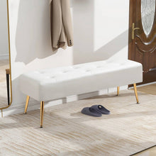 Load image into Gallery viewer, Modern Bed Bench Ottoman with White Ivory PU Leather Seat and Gold Metal Legs