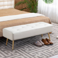 Load image into Gallery viewer, Modern Bed Bench Ottoman with White Ivory PU Leather Seat and Gold Metal Legs