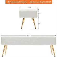 Load image into Gallery viewer, Modern Bed Bench Ottoman with White Ivory PU Leather Seat and Gold Metal Legs