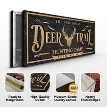 Load image into Gallery viewer, Personalized Deer Trail Hunting Camp Sign