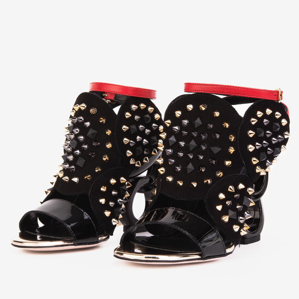 The Infanta Black Spike Leather Ankle Strap Women Sandal