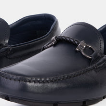 Load image into Gallery viewer, Pavia Navy Blue Leather Bit Drive Loafer Men Shoe