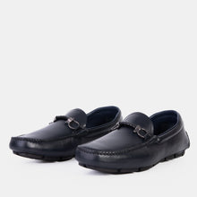 Load image into Gallery viewer, Pavia Navy Blue Leather Bit Drive Loafer Men Shoe