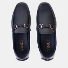 Load image into Gallery viewer, Pavia Navy Blue Leather Bit Drive Loafer Men Shoe