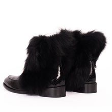 Load image into Gallery viewer, The Izmir Black Patent Leather Natural Fur Mid Calf Women  Boot