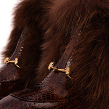 Load image into Gallery viewer, The Izmir Brown Patent Leather Natural Fur Mid Calf Women Boot