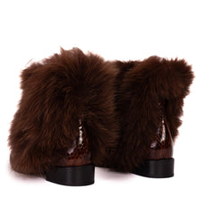 Load image into Gallery viewer, The Izmir Brown Patent Leather Natural Fur Mid Calf Women Boot