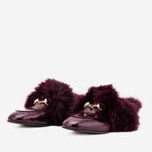 Load image into Gallery viewer, The Izmir Burgundy  Patent Leather Natural Fur Women Slipper