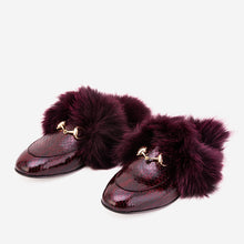 Load image into Gallery viewer, The Izmir Burgundy  Patent Leather Natural Fur Women Slipper