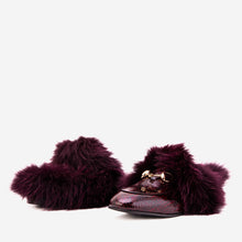 Load image into Gallery viewer, The Izmir Burgundy  Patent Leather Natural Fur Women Slipper