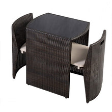 Load image into Gallery viewer, 3 Piece Compact Espresso/White Wicker Patio Cushioned Outdoor Chair Table Set