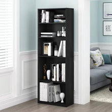 Load image into Gallery viewer, 71-inch Tall 5-Shelf Bookcase in Black Wood Finish