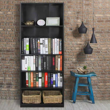 Load image into Gallery viewer, 71-inch Tall 5-Shelf Bookcase in Black Wood Finish