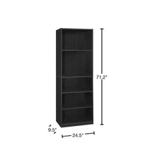 Load image into Gallery viewer, 71-inch Tall 5-Shelf Bookcase in Black Wood Finish