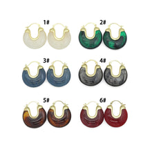 Load image into Gallery viewer, Vintage Style Marbled Resin U-Hoop Earrings with Gold Detailing, Sku#JL210