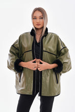 Load image into Gallery viewer, The Rebel Reversible Shearling Olive Green Leather Women Jacket