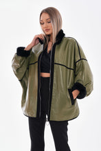 Load image into Gallery viewer, The Rebel Reversible Shearling Olive Green Leather Women Jacket