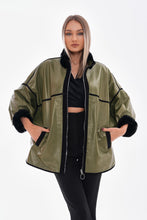 Load image into Gallery viewer, The Rebel Reversible Shearling Olive Green Leather Women Jacket