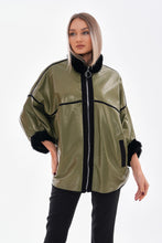 Load image into Gallery viewer, The Rebel Reversible Shearling Olive Green Leather Women Jacket