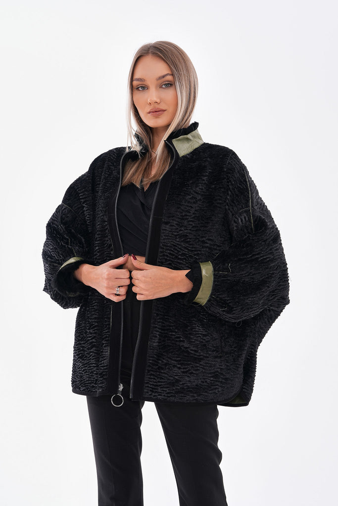 The Rebel Reversible Shearling Olive Green Leather Women Jacket
