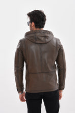 Load image into Gallery viewer, The Veneto Khaki Leather Hooded Men Jacket