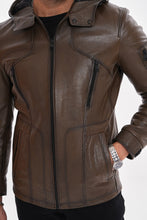 Load image into Gallery viewer, The Veneto Khaki Leather Hooded Men Jacket