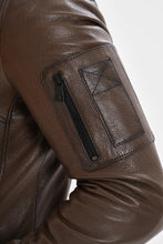 Load image into Gallery viewer, The Veneto Khaki Leather Hooded Men Jacket
