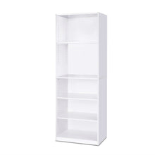 Load image into Gallery viewer, Modern 5-Shelf Bookcase in White Wood Finish