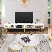 Load image into Gallery viewer, Modern Mid-Century Style TV Stand in White with Wood Legs for TVs up to 65-inch