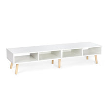 Load image into Gallery viewer, Modern Mid-Century Style TV Stand in White with Wood Legs for TVs up to 65-inch