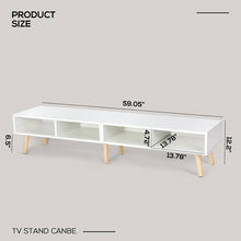 Load image into Gallery viewer, Modern Mid-Century Style TV Stand in White with Wood Legs for TVs up to 65-inch