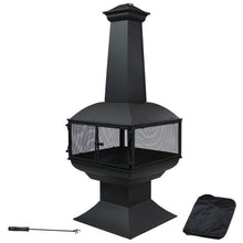 Load image into Gallery viewer, Large Black Outdoor Steel Chimenea Wood Burning Fire Pit