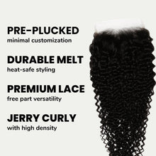 Load image into Gallery viewer, Jerry Curl 4x4 Transparent Lace Human Hair Closure
